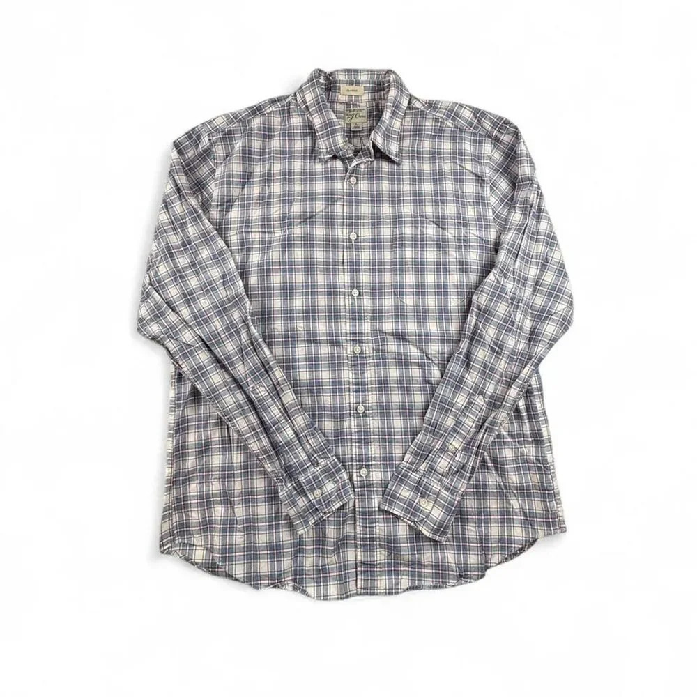 J.Crew Plaid Button Up Shirt Men’s L Blue Cotton Casual Preppy